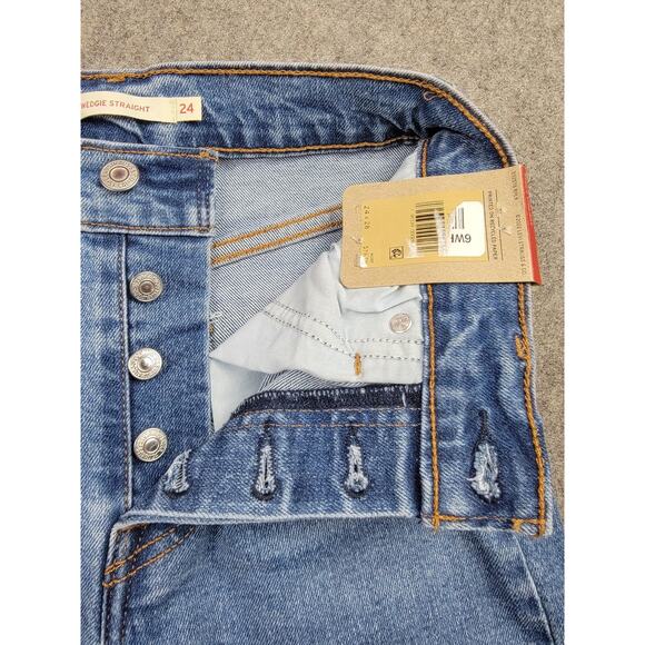 Levi's Wedgie Straight Jeans Womens W24 L28 Blue High Rise Button Fly - Picture 2 of 16